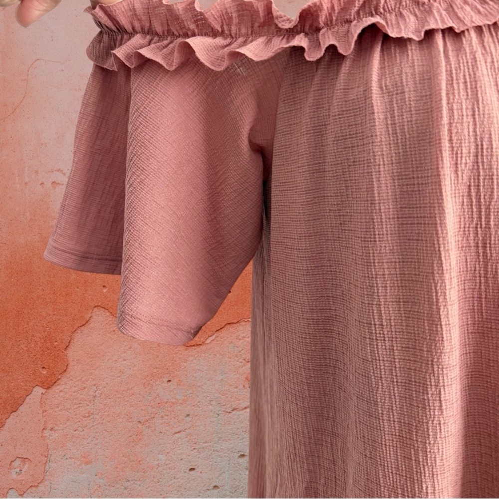 LC Lauren Conrad Cold Shoulder Ruffle Shift Dress Women’s S 4/6 Desert Mauve NWT - Picture 7 of 15